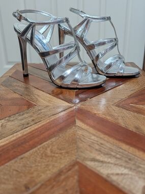 PRADA Silver Strappy High Heel Sandals - Women